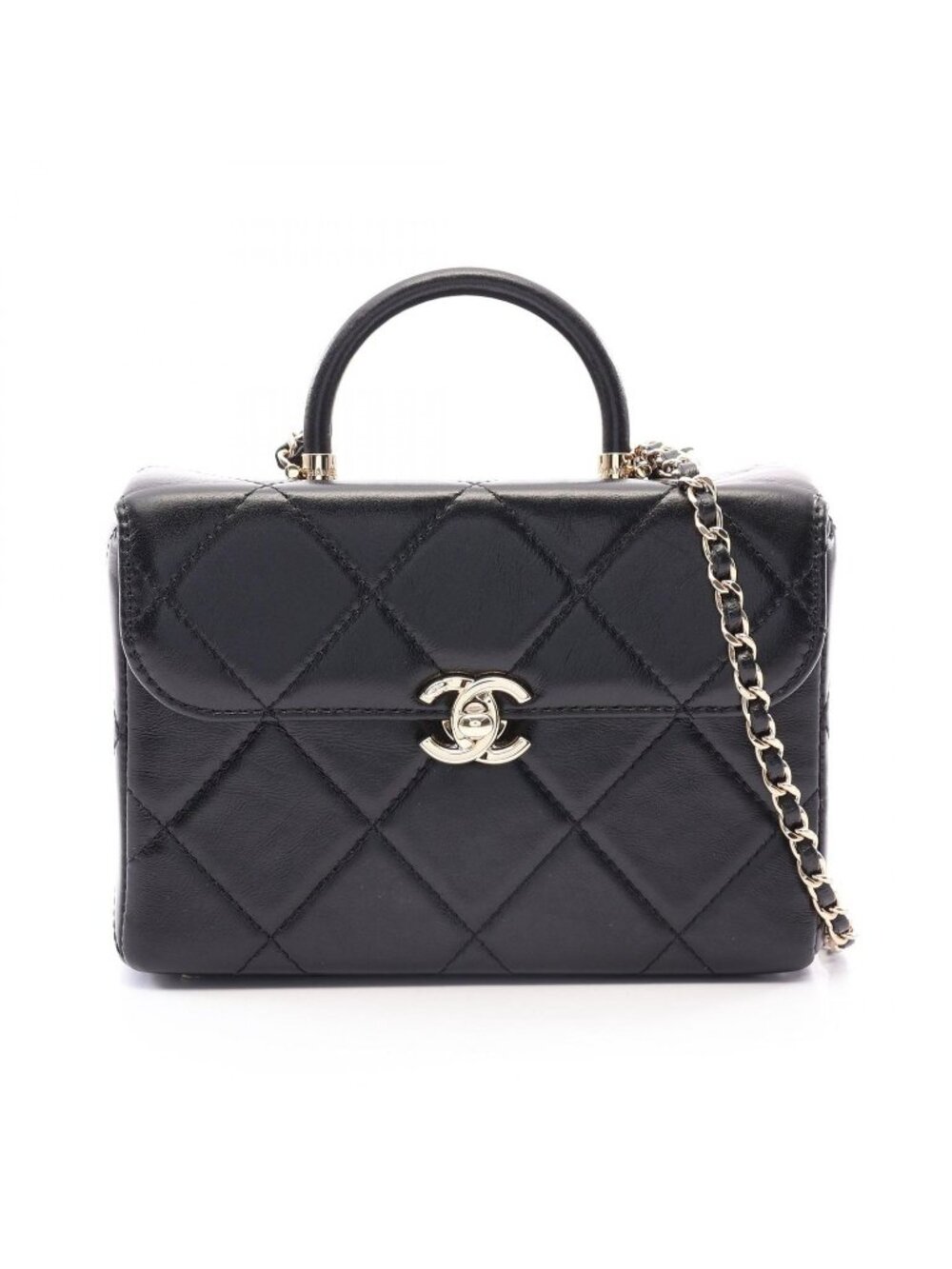 Chanel Shoulder Bag Quilted Top Handle Vanity 2-Way Black Leather Chain